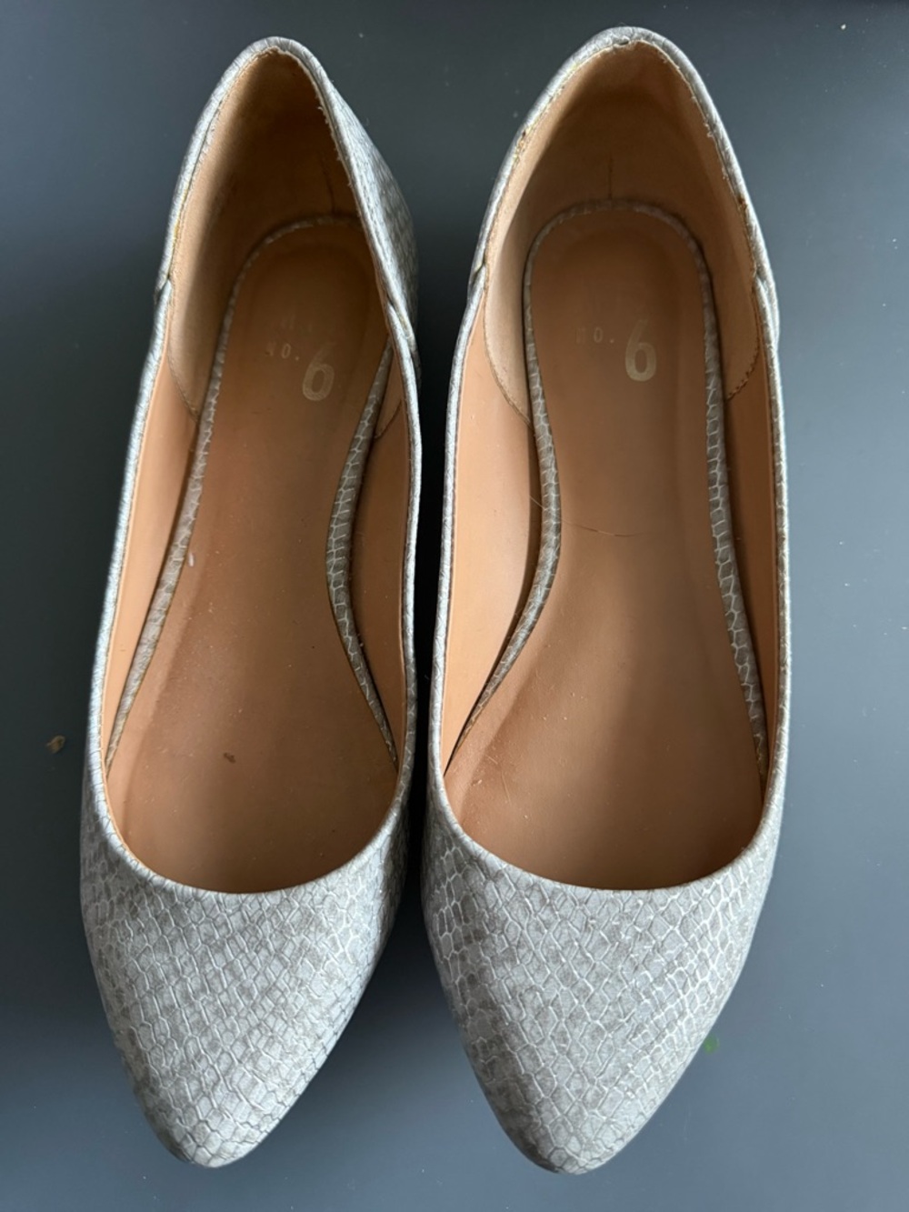 Mix No. 6 Light Gray Snakeskin-Texture Pointed Flats